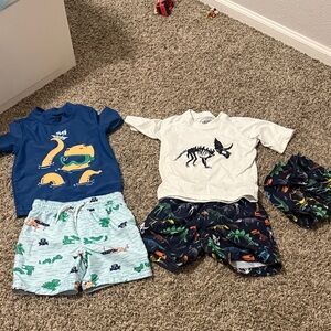 2-Piece Boys Swim Sets with Dino & Whale Prints - Blue, White, Navy. Size 4